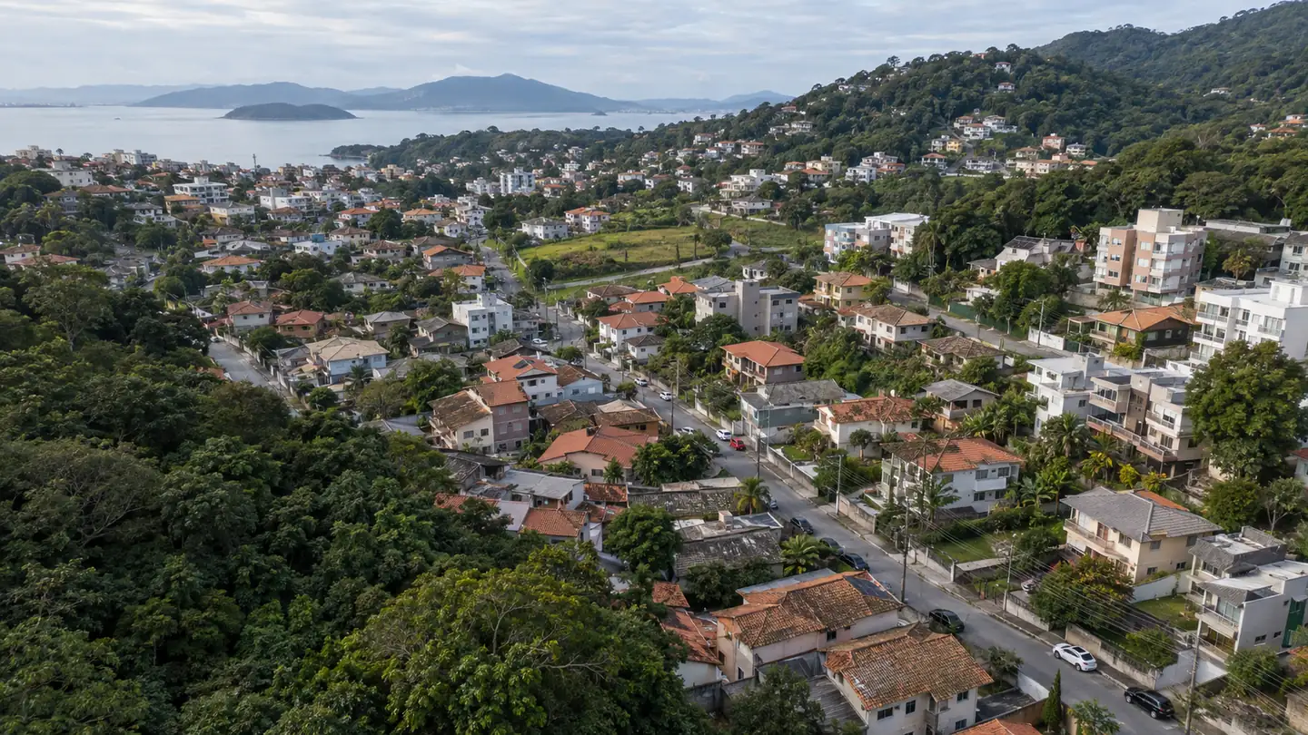 Paisagem urbana brasileira conceitual com bairros e vegetação